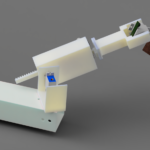 A render of a robotic arm drilling into a target